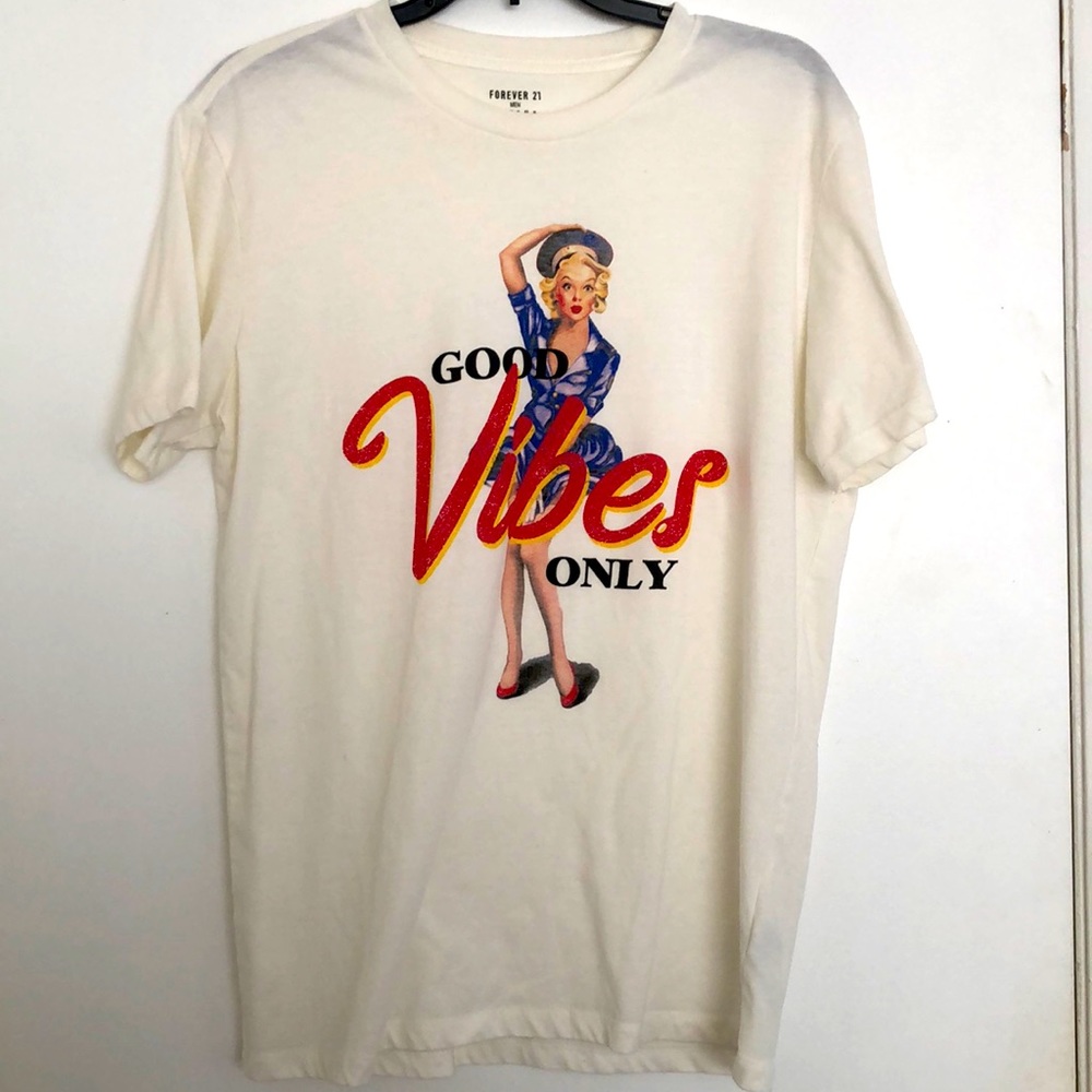 Forever 21 Good Vibes Only Sailor Girl cream color M tee shirt